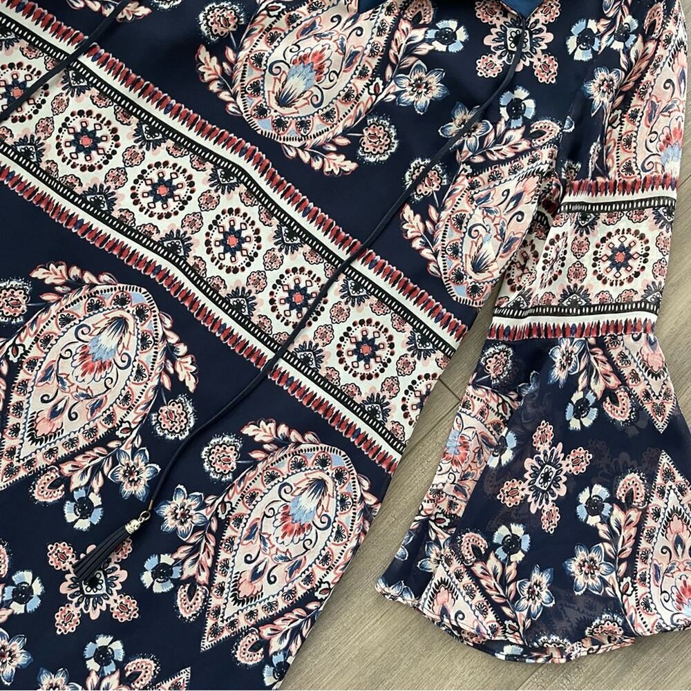 New Vince Camuto Navy Bohemian Flare Sleeve Dress - Picture 2 of 7